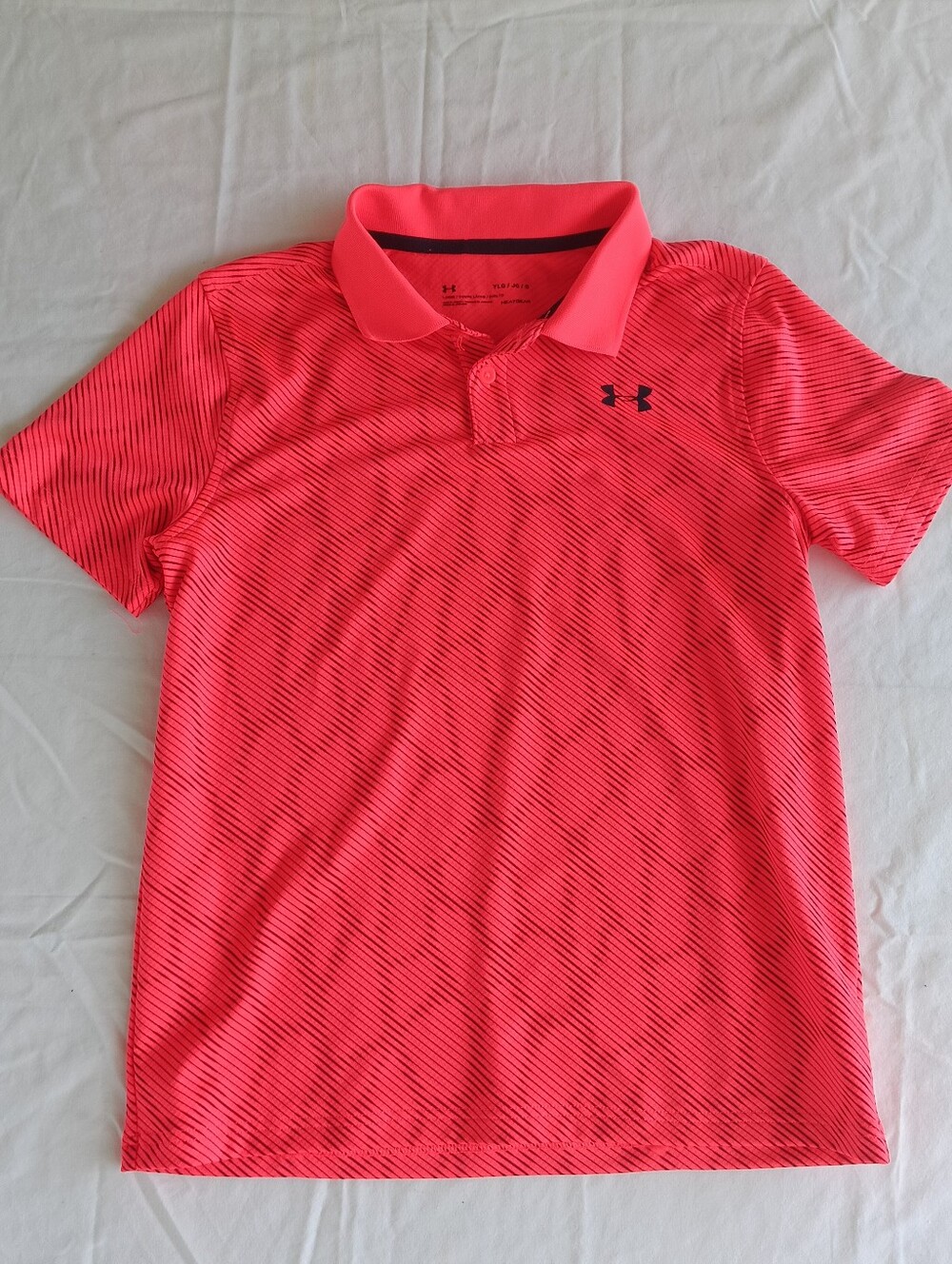 Under Armour Bright Pink/Red Striped Performance Polo Youth Large.